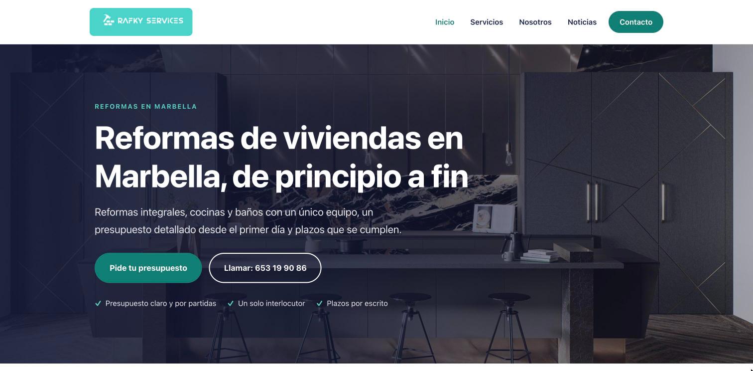 Rediseño y posicionamiento SEO para Rafky Services, reformas en Marbella, trabajo de Master Informática