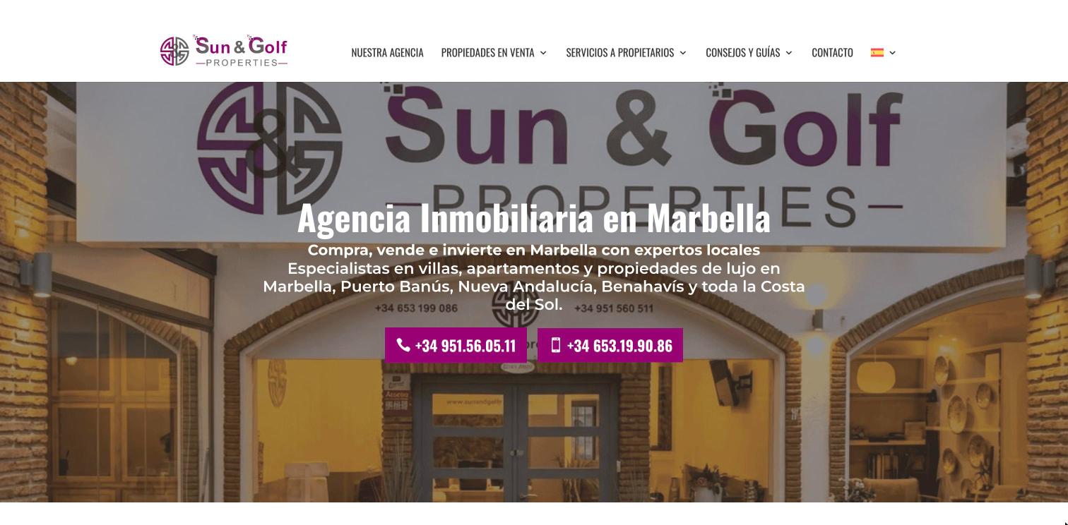 Optimización SEO y velocidad para Sun and Golf Properties, inmobiliaria en Marbella, trabajo de Master Informática