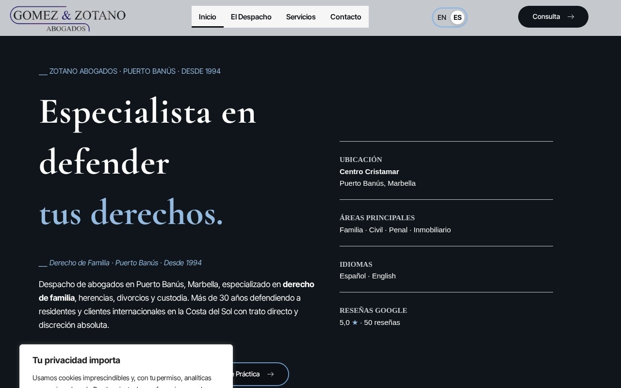 Web corporativa para Zotano Abogados, proyecto de Master Informática